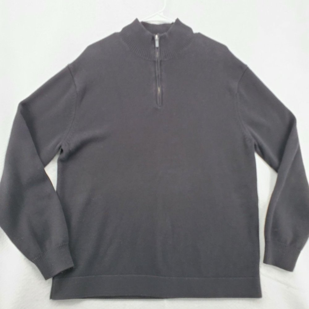 Perry Ellis Sweater Men's Long Sleeve 1/4 Zip Mock Neck Pullover Black XL